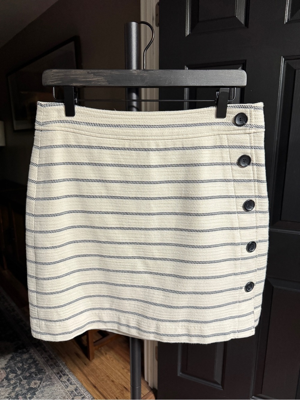 {Ann Taylor} Petite Ivory Blue Stripe Nautical Above Cotton Knee Skirt WSK34